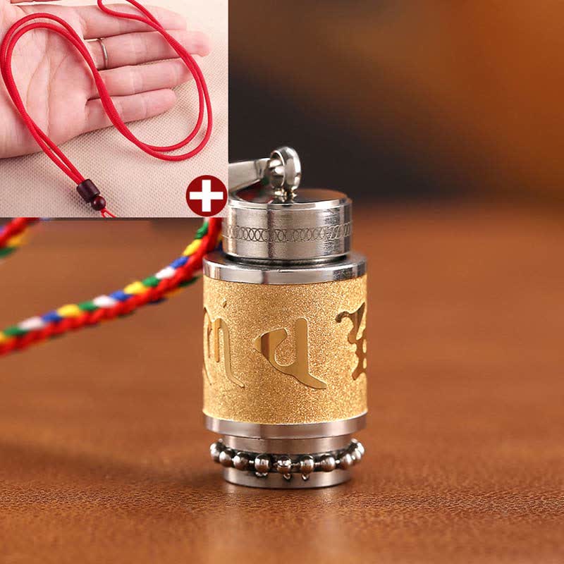 Buddha Stones Tibet Om Mani Padme Hum Shurangama Mantra Titanium Steel Wisdom Amulet Necklace Pendant - 1.4*2.4cm - Gold - Red String - image 21