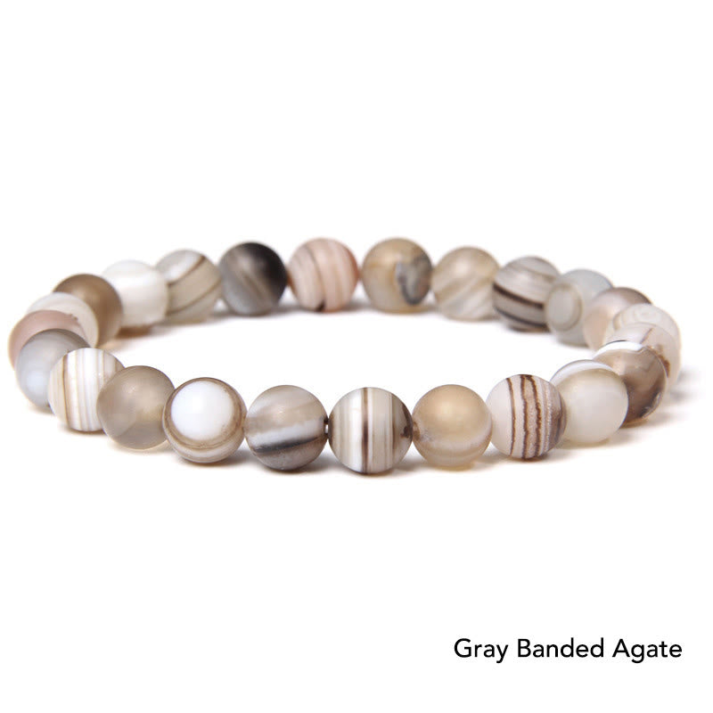 Natural Agate Stone Crystal Balance Beaded Bracelet - Gray Banded Agate - image 1