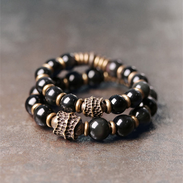Buddha Stones Rainbow Obsidian Copper Love Healing Bracelet - 18cm(12mm) - image 0