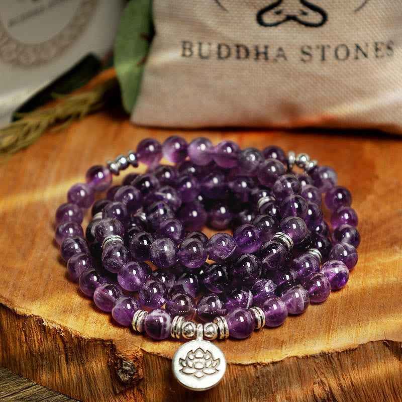 Buddha Stones Natural Amethyst Purification Mala Bracelet - image 5