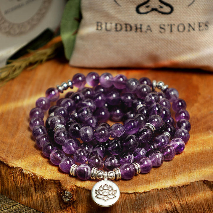 Buddha Stones Natural Amethyst Purification Mala Bracelet - image 5