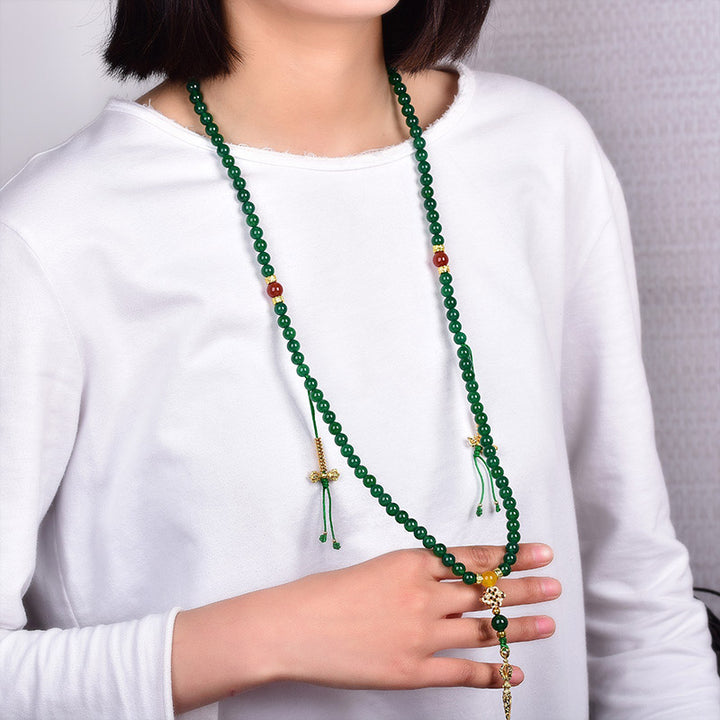 Buddha Stones 108 Beads Natural Green Agate Success Bracelet Mala - image 2