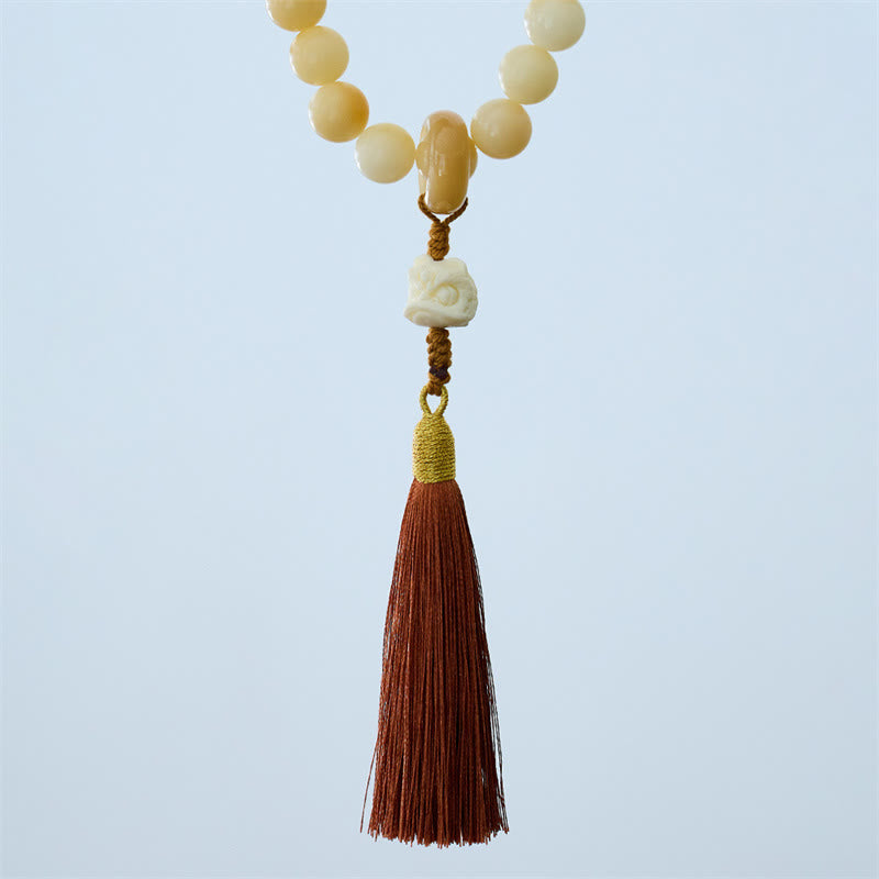 Buddha Stones Natural Bodhi Seed Ivory Fruit Dancing Lion Charm Harmony Tassel Wrist Mala - image 5