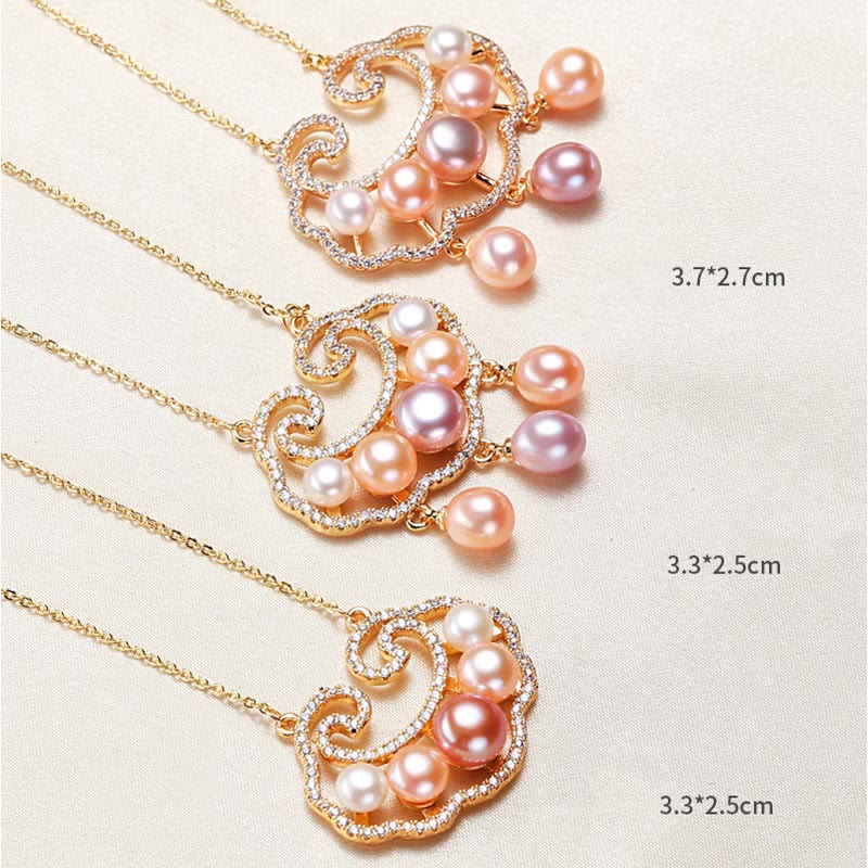 Buddha Stones 18K Gold Plated Natural Pearl Chinese Lock Charm Sincerity Necklace Pendant - image 9