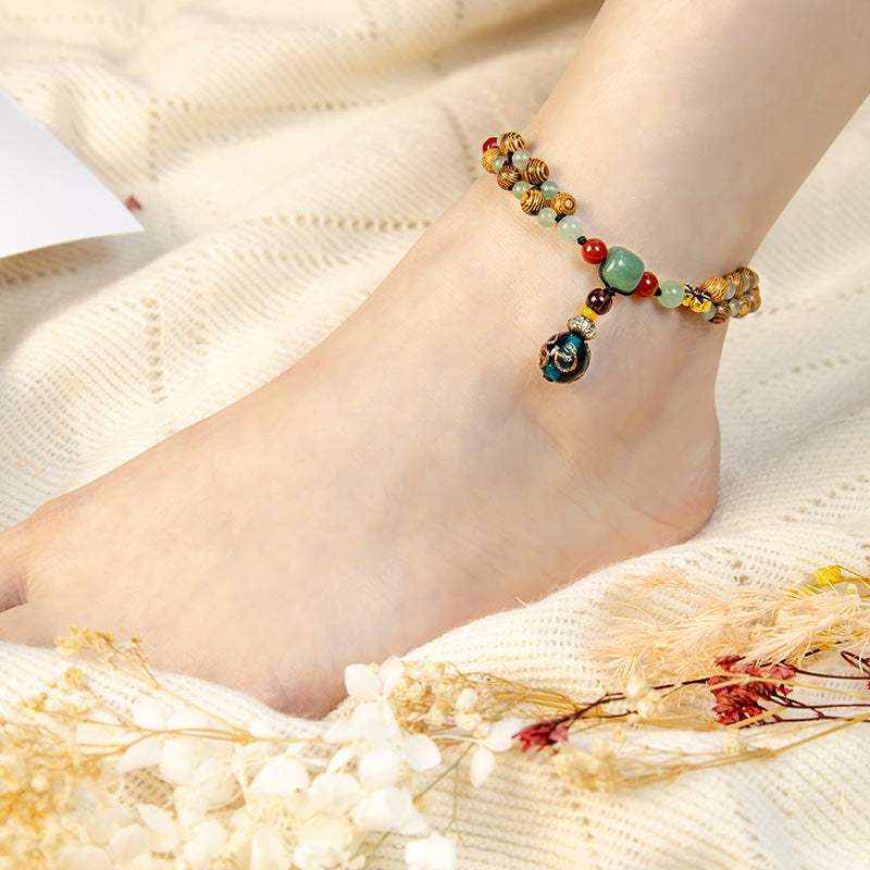 Buddha Stones Wenge Wood Green Aventurine Balance Protection Anklet - image 3