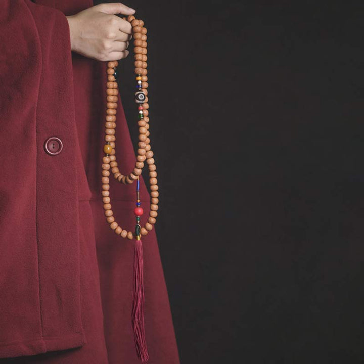 Buddha Stones 108 Mala Beads Bodhi Seed Dzi Bead Peace Tassel Bracelet - Bodhi Seed - image 0