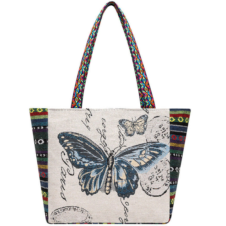 Buddha Stones Elephant Butterfly Embroidered Large Capacity Canvas Tote Bag Shoulder Bag - image 20