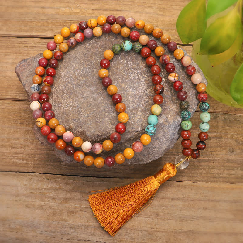 Buddha Stones 108 Mala Beads Mookaite Emotional Growth Bracelet Tassel Necklace Pendant - Mala - image 5