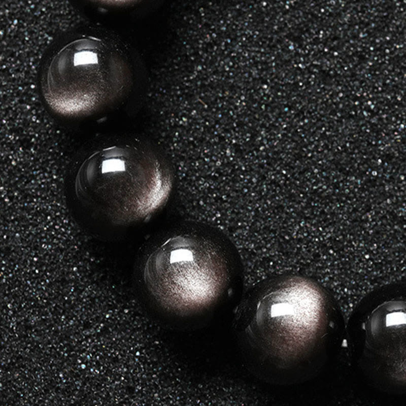 Buddha Stones Natural Silver Sheen Obsidian Soothing Protection Bracelet - image 4