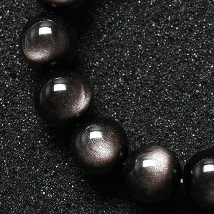 Buddha Stones Natural Silver Sheen Obsidian Soothing Protection Bracelet - image 4