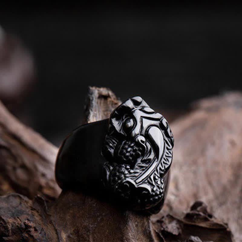 Buddha Stones FengShui PiXiu Black Obsidian Strength Ring - image 4