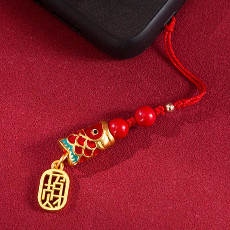 Buddha Stones Koi Fish Cinnabar Attracting Wealth Wish Ruyi Charm Luck Phone Hanging Decoration - image 12
