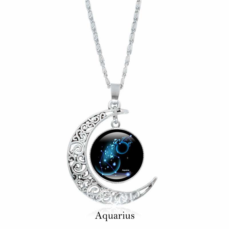 Buddha Stones 12 Constellations of the Zodiac Moon Protection Necklace Chain Pendant - Aquarius - image 3