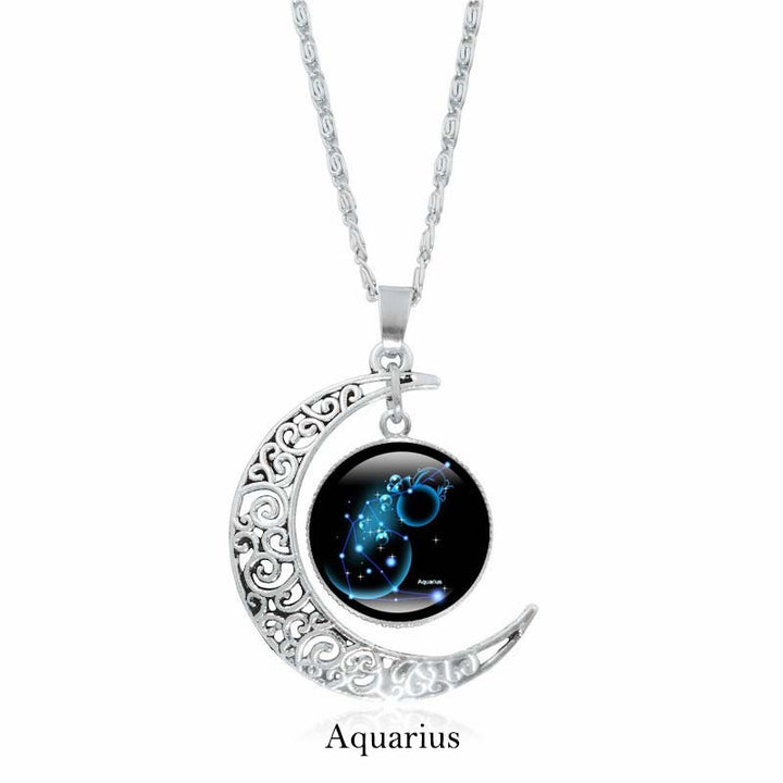 Buddha Stones 12 Constellations of the Zodiac Moon Protection Necklace Chain Pendant - Aquarius - image 3