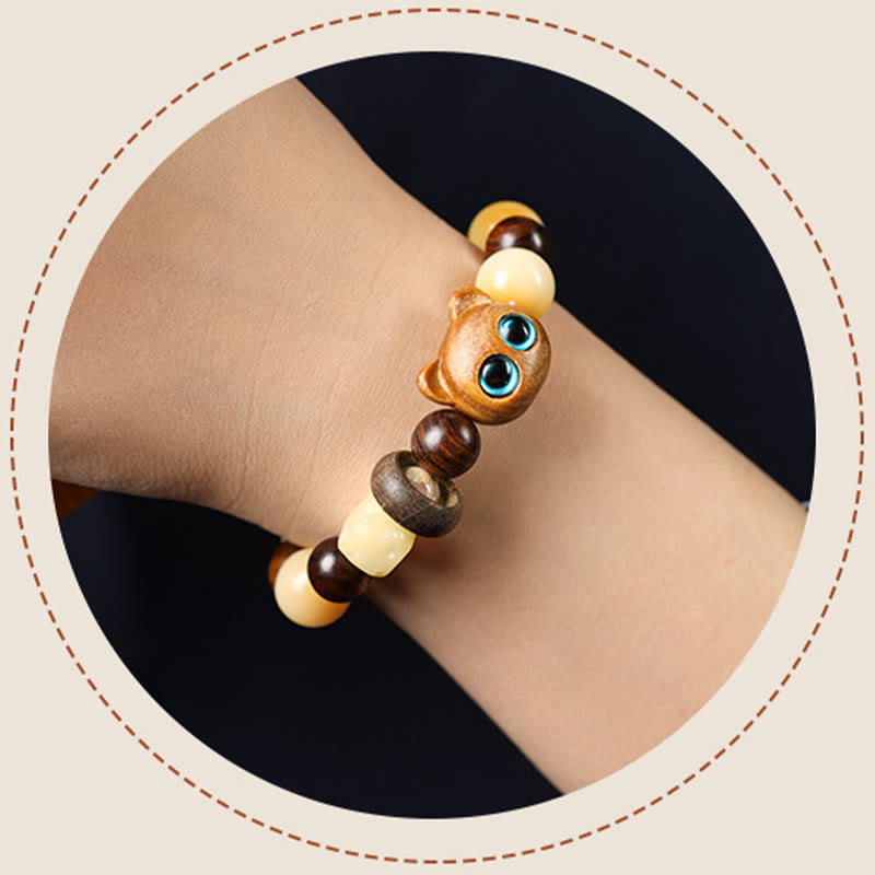 Buddha Stones Natural Bodhi Seed Sandalwood Lucky Cute Cat Head Paw Claw Peace Bracelet - image 10