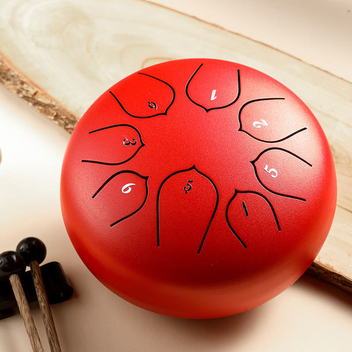 Buddha Stones Steel Tongue Drum Sound Healing Meditation Lotus Pattern Drum Kit 8 Note 6 Inch Percussion Instrument - Red - image 3