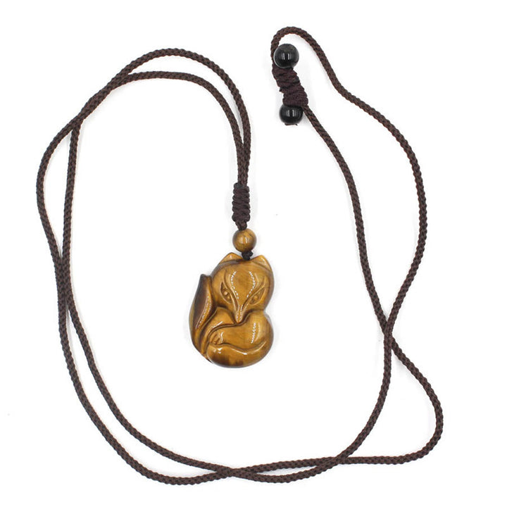 Buddha Stones Natural Black Obsidian Tiger Eye Ice Obsidian Fox Pendant Amulet Necklace - image 10