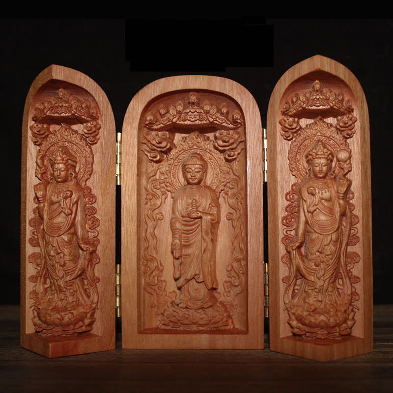 Avalokitesvara Kwan Yin Buddha Cherry Wood Compassion Home Decoration Altar - Three Eastern Saints - image 5