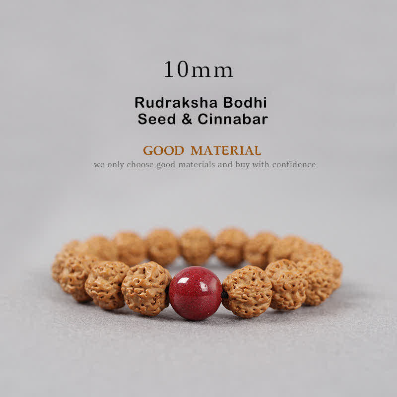 Buddha Stones Tibet Rudraksha Bodhi Seed Dzi Bead Amber Turquoise Wealth Bracelet - 10mm - Rudraksha Bodhi Seed & Cinnabar - image 16