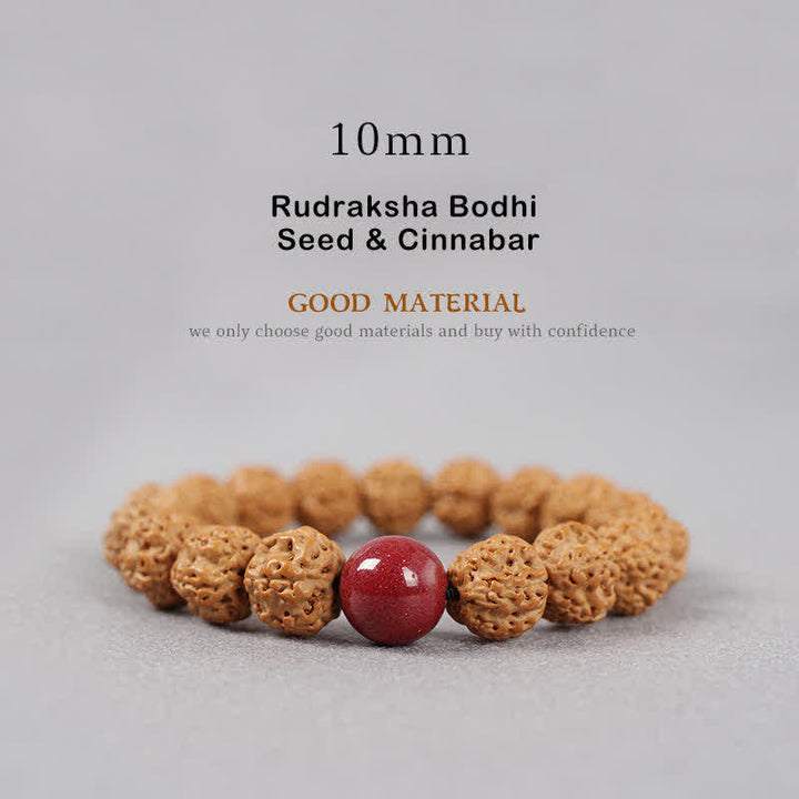 Buddha Stones Tibet Rudraksha Bodhi Seed Dzi Bead Amber Turquoise Wealth Bracelet - 10mm - Rudraksha Bodhi Seed & Cinnabar - image 16