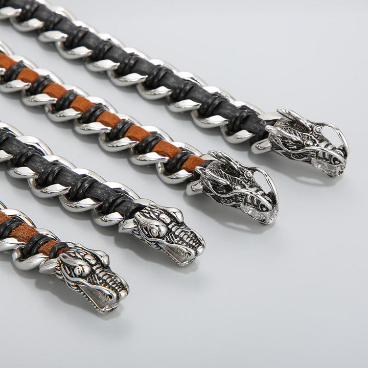 Buddha Stones Dragon Leather Titanium Steel Protection Luck Braided Bracelet - image 6