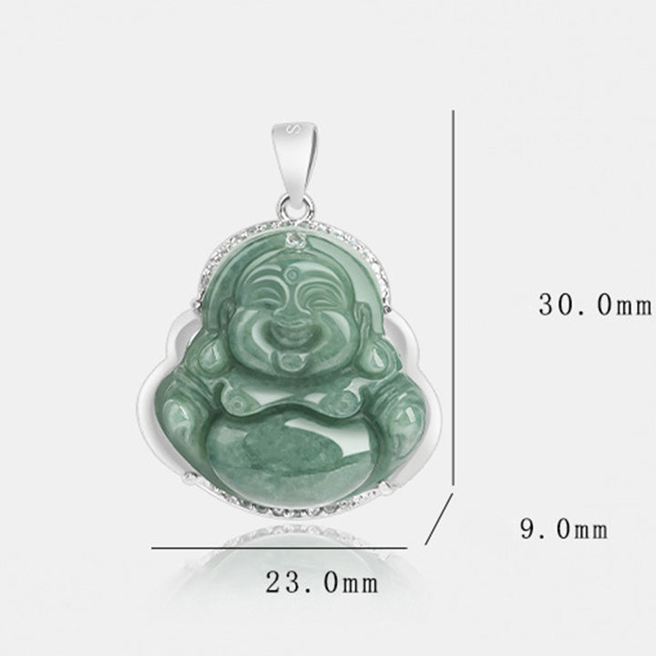 Buddha Stones Laughing Buddha Jade Abundance Necklace Titanium Steel Chain Pendant - image 11