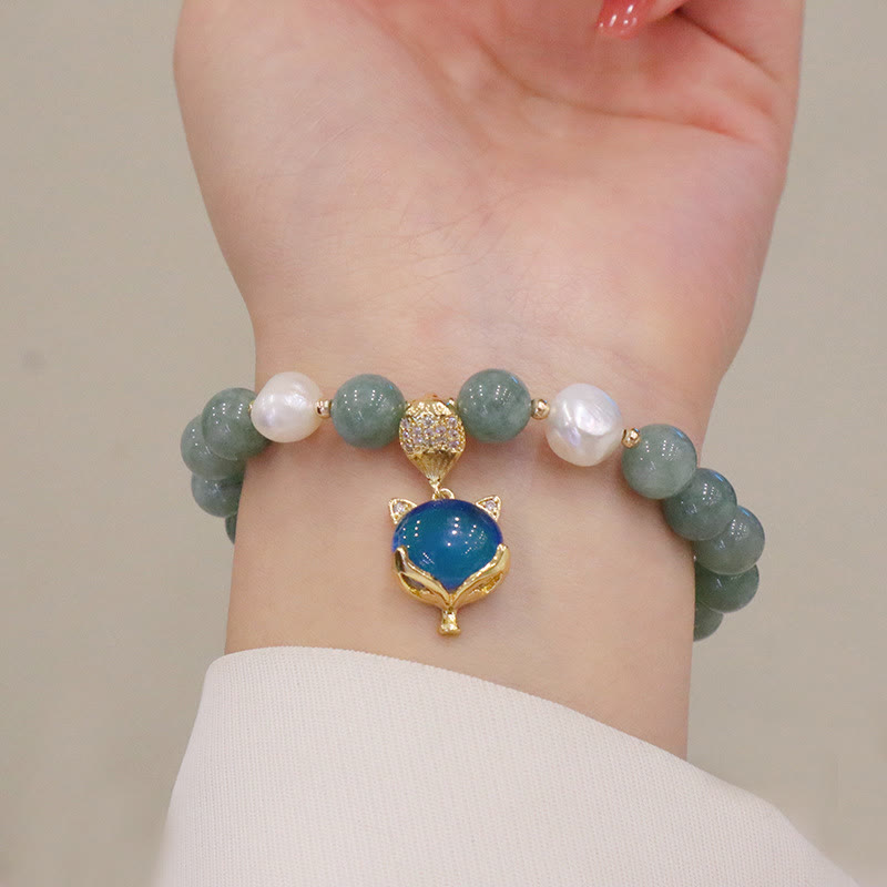 Buddha Stones Jade Pearl Color-Changing Fox Charm Luck Bracelet - image 2