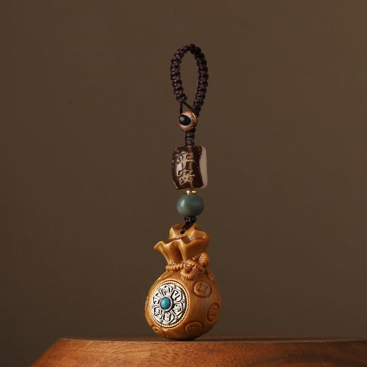 Buddha Stones Small Leaf Red Sandalwood Green Sandalwood Money Bag Om Mani Padme Hum Rotatable Protection Hanging Decoration - Green Sandalwood(Cure♥Positive) - Key Chain - image 8