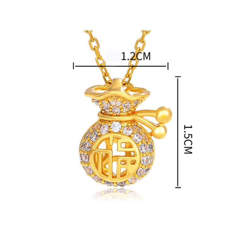 24K Gold Plated Fu Character Fortune Money Bag Necklace Pendant - image 7
