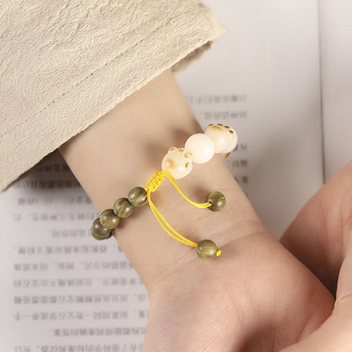 Buddha Stones Natural Green Sandalwood Bodhi Seed Cat Paw Claw Cure Bracelet - image 4
