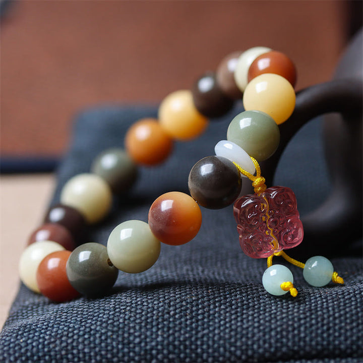 Buddha Stones Natural Multicolored Gradient Bodhi Seed Liuli Glass Charm Peace Bracelet - image 3