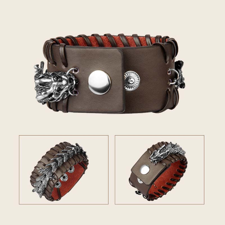 Buddha Stones Dragon Leather Protection Weave Bracelet - image 5
