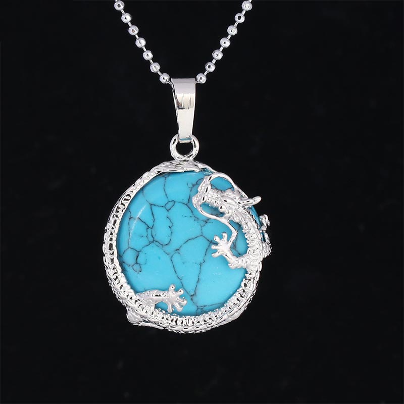 Buddha Stones Chinese Dragon Natural Quartz Crystal Healing Energy Necklace Pendant - Blue Turquoise - image 28