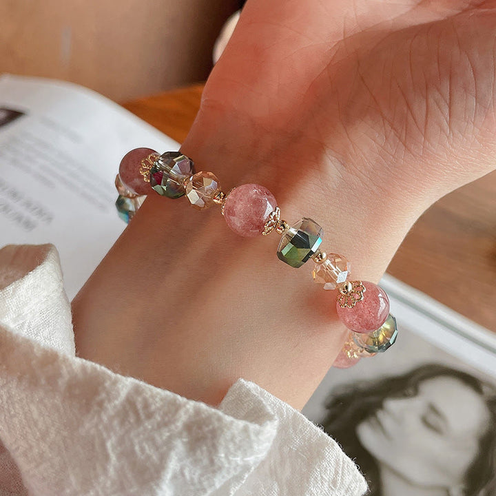 Buddha Stones Natural Strawberry Quartz Colorful Crystal Positive Bracelet - image 10