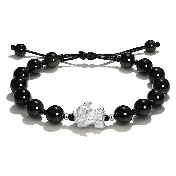 Buddha Stones Natural Black Obsidian Cat's Eye Pink Crystal PiXiu Strength Bracelet - image 1