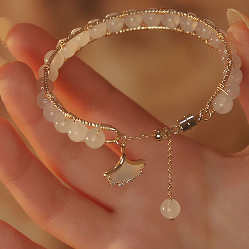 Buddha Stones Ginkgo Leaf Jade Bead Luck Bracelet - image 7