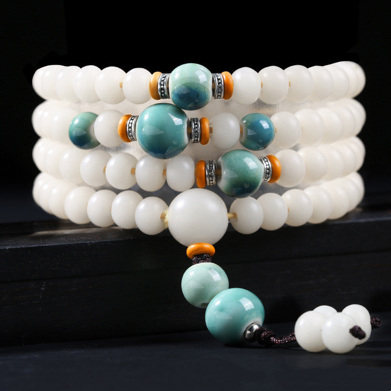 Buddha Stones Bodhi Seed Bead Lotus Blessing Charm Bracelet - Bodhi Seed&Green Bead - 10*8mm - image 8