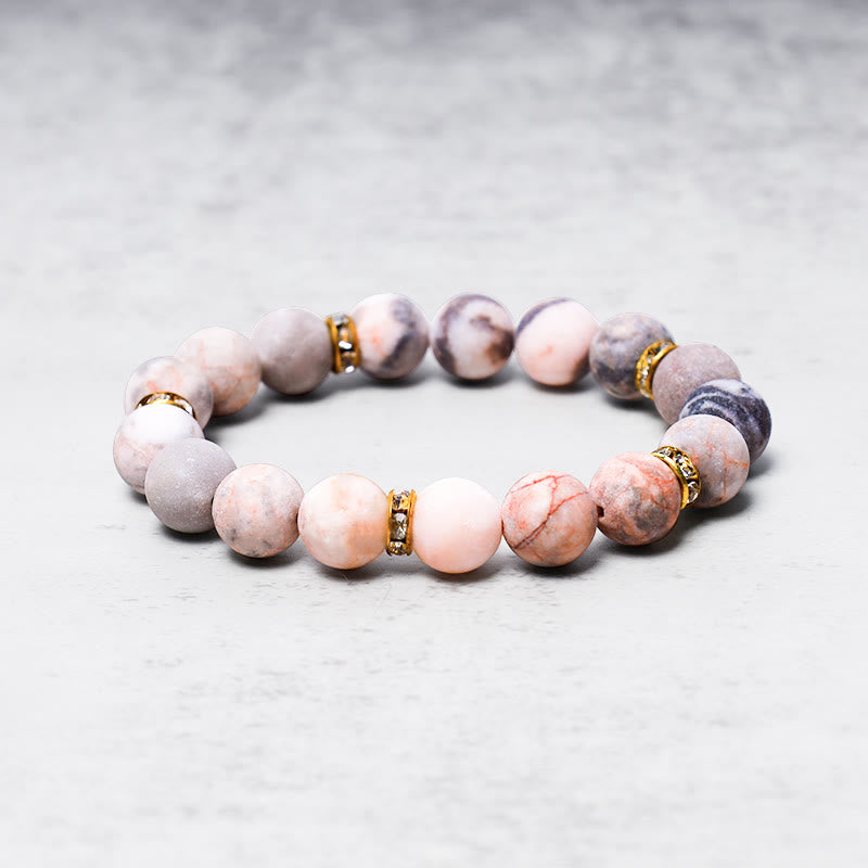 Buddha Stones Anxiety Stress Healing Crystal Zebra Jasper Bead Bracelet - image 1