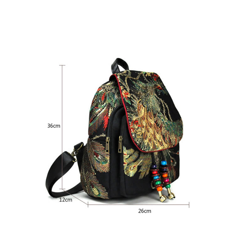 Buddha Stones Peacock Embroidery Canvas Tassel Backpack - image 17