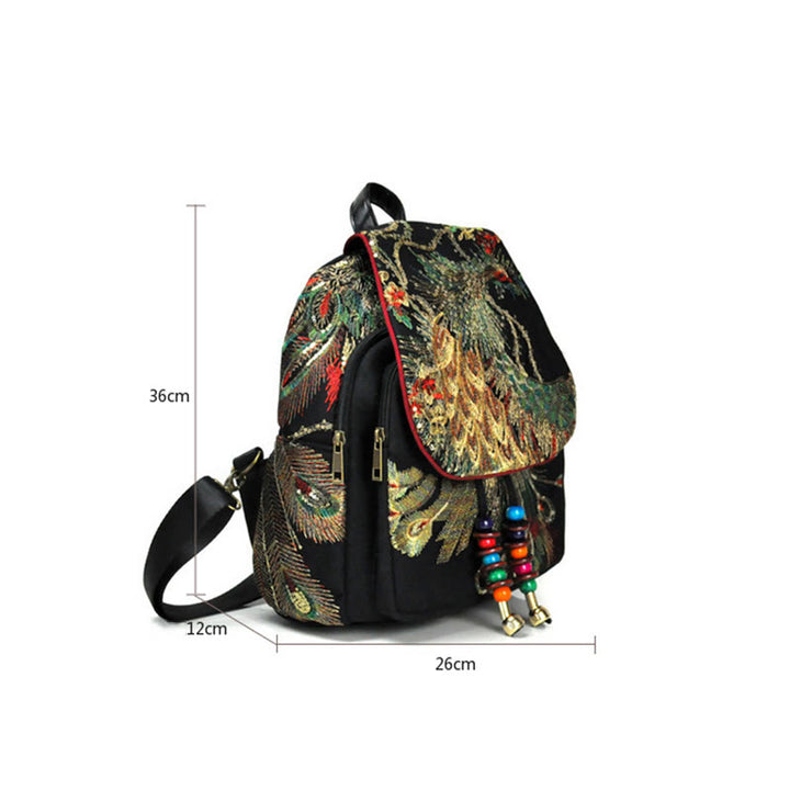 Buddha Stones Peacock Embroidery Canvas Tassel Backpack - image 17