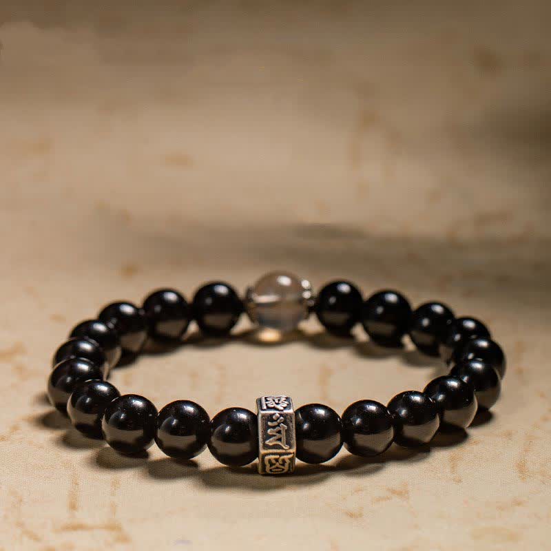 Buddha Stones Chinese Zodiac Natal Buddha 925 Sterling Silver Black Obsidian Moonstone Strength Bracelet - image 9
