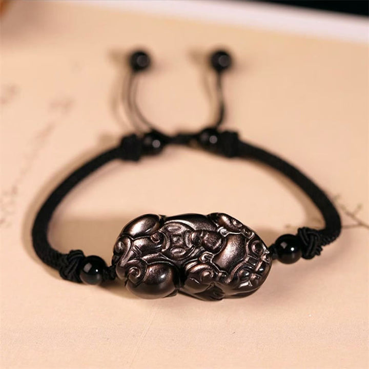 Buddha Stones Natural Obsidian Amethyst Citrine PiXiu Cooper Coin Wealth Bracelet - Silver Sheen Obsidian(Communication♥Soothing) - image 8