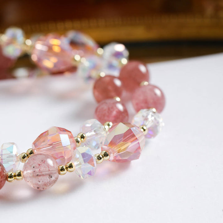 Buddha Stones Strawberry Quartz Zircon Flower Healing Double Wrap Bracelet - image 2