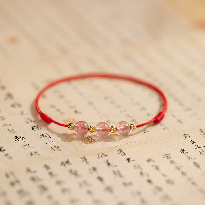 Buddha Stones Strawberry Crystal Beads Luck Red String Anklet - Red (Anklet Circumference 20-25cm) - image 0