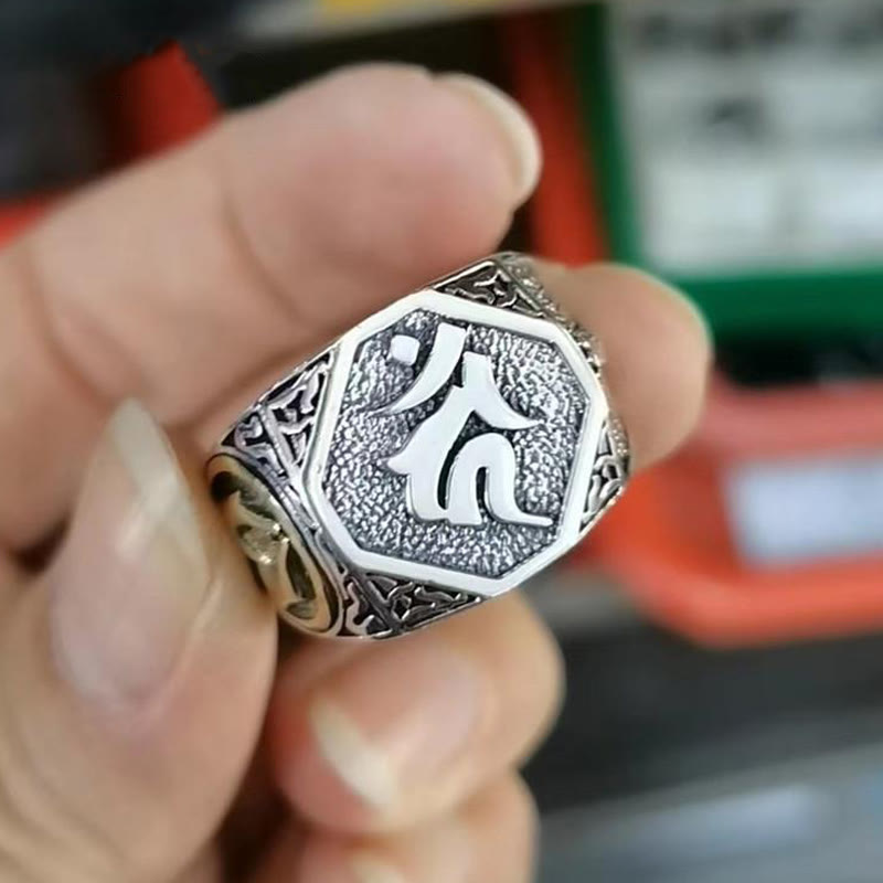 Buddha Stones 925 Sterling Silver Sanskrit Design Carved Protection Adjustable Ring - image 19