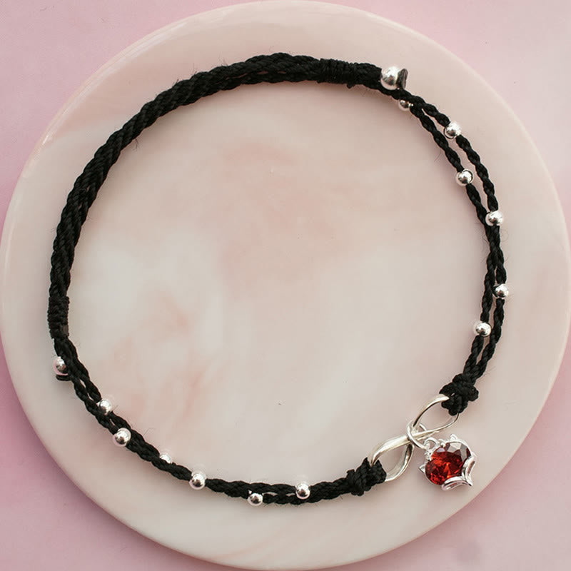 Buddha Stones Love Heart Infinity Symbol Braided String Anklet - Black Anklet - image 9