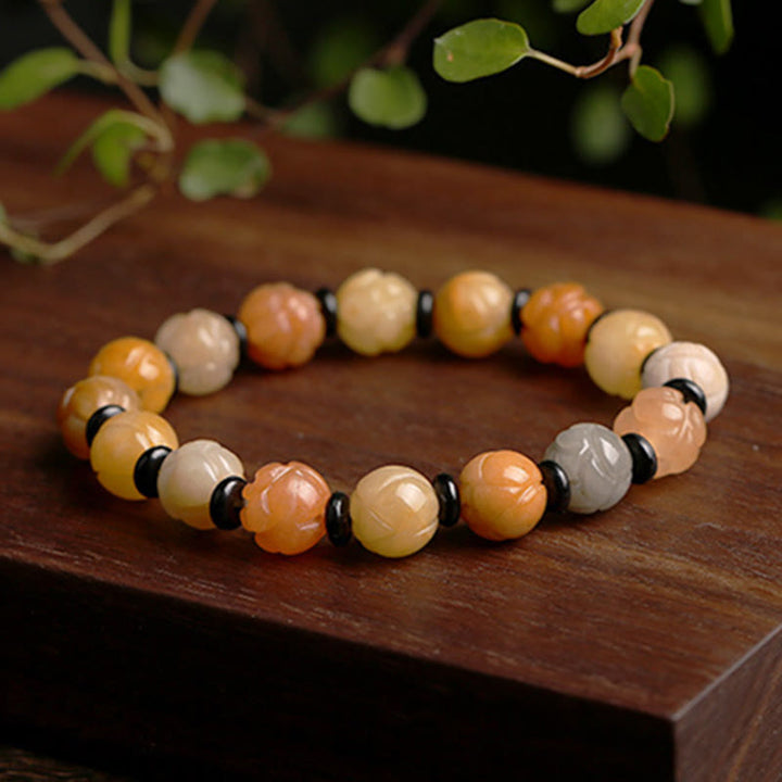 Buddha Stones Golden Silk Jade Lotus Wealth Luck Bracelet - image 5