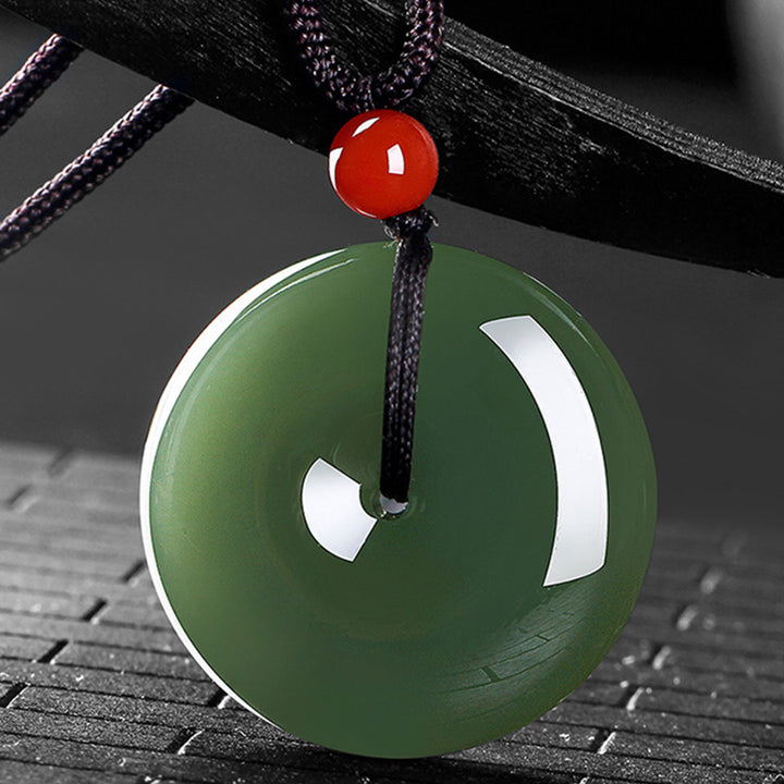 Buddha Stones Natural Round Jade Peace Buckle Prosperity Necklace String Pendant - image 1