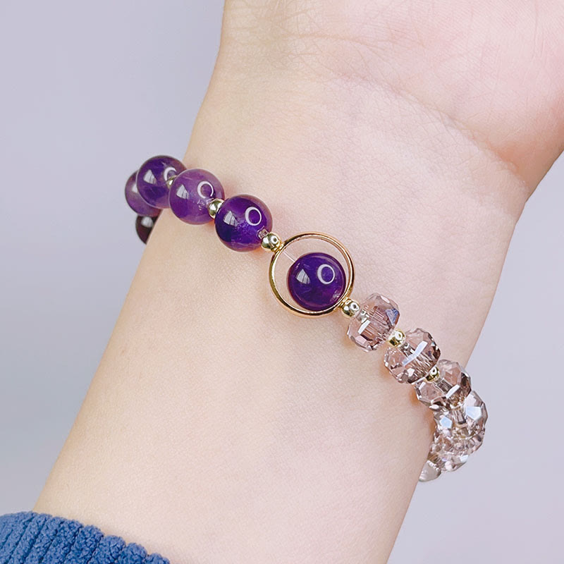 Buddha Stones Amethyst Crystal Four Leaf Clover Healing Charm Bracelet - image 4
