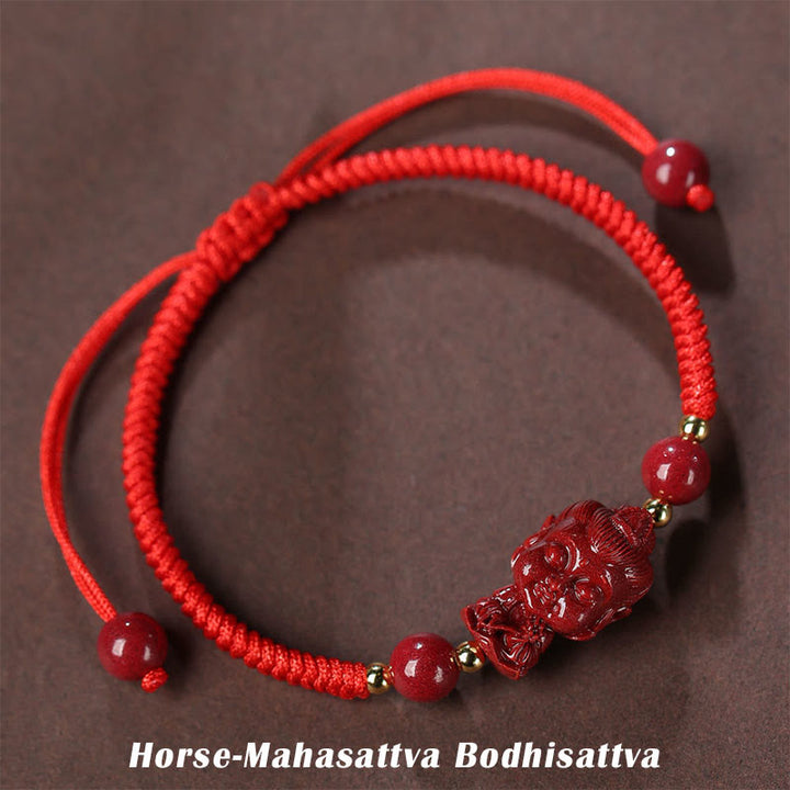 Buddha Stones Chinese Zodiac Natal Buddha Cinnabar Amulet Blessing String Bracelet - Horse-Mahasattva Bodhisattva(Wrist Circumference 16-19cm) - image 8